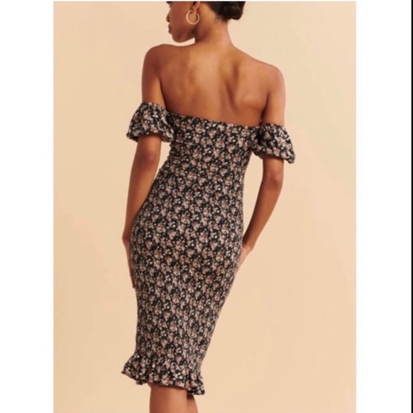 abercrombie and fitch off shoulder smocked dress BLACK - Picture 3 of 9